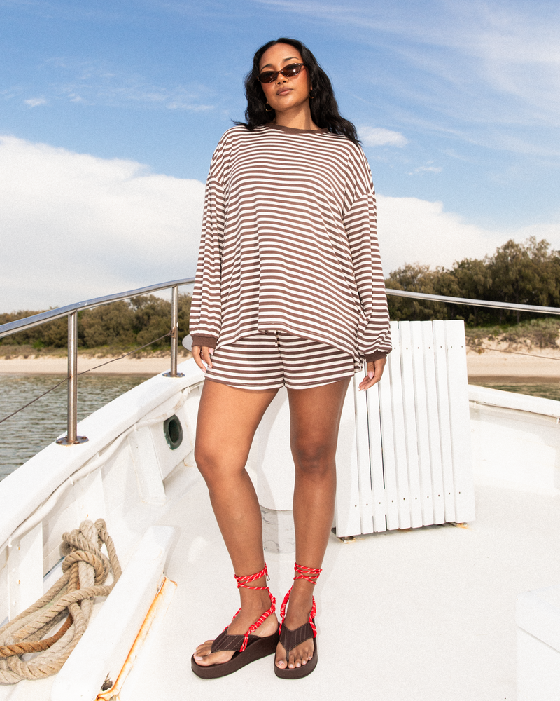 Long Sleeve Barnie Top | Chocolate Stripe