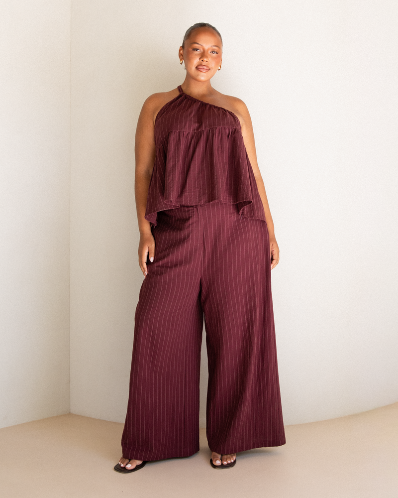 Paloma Top | Wine Pinstripe