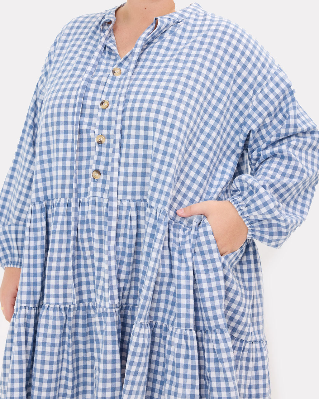 Avalon Smock Dress in Blue Gingham - Functional Pockets - The Lullaby Club
