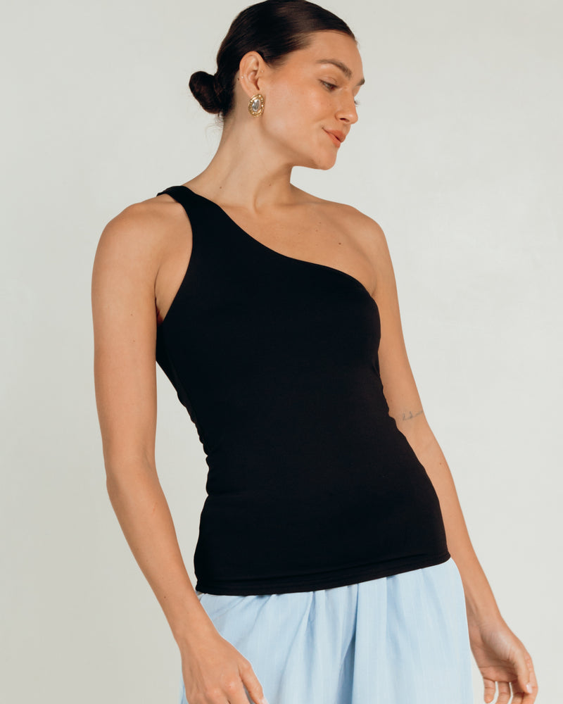 Butter One Shoulder Top in Black - Comfortable and Stretchy Basics - The Lullaby Club