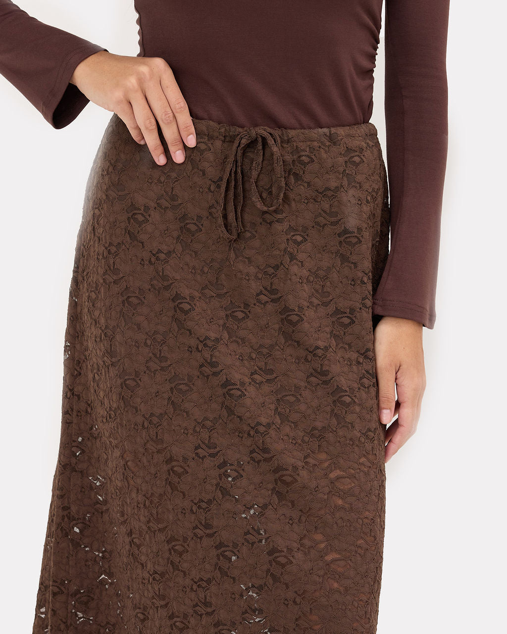 Lacey Skirt in Chocolate Lace | Adjustable Waistband | The Lullaby Club
