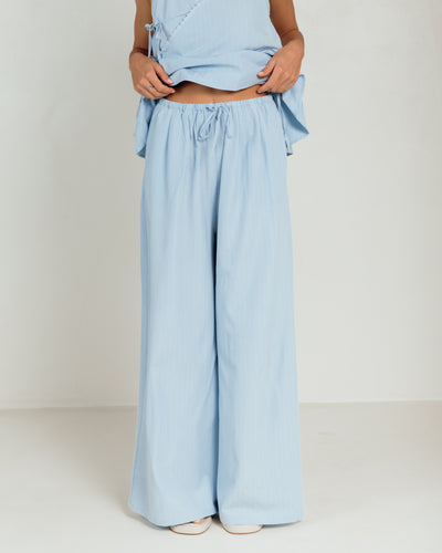 Lola Pants in Blue Pinstripe - Baby Blue Pinstripe Trouser Pants - The Lullaby Club