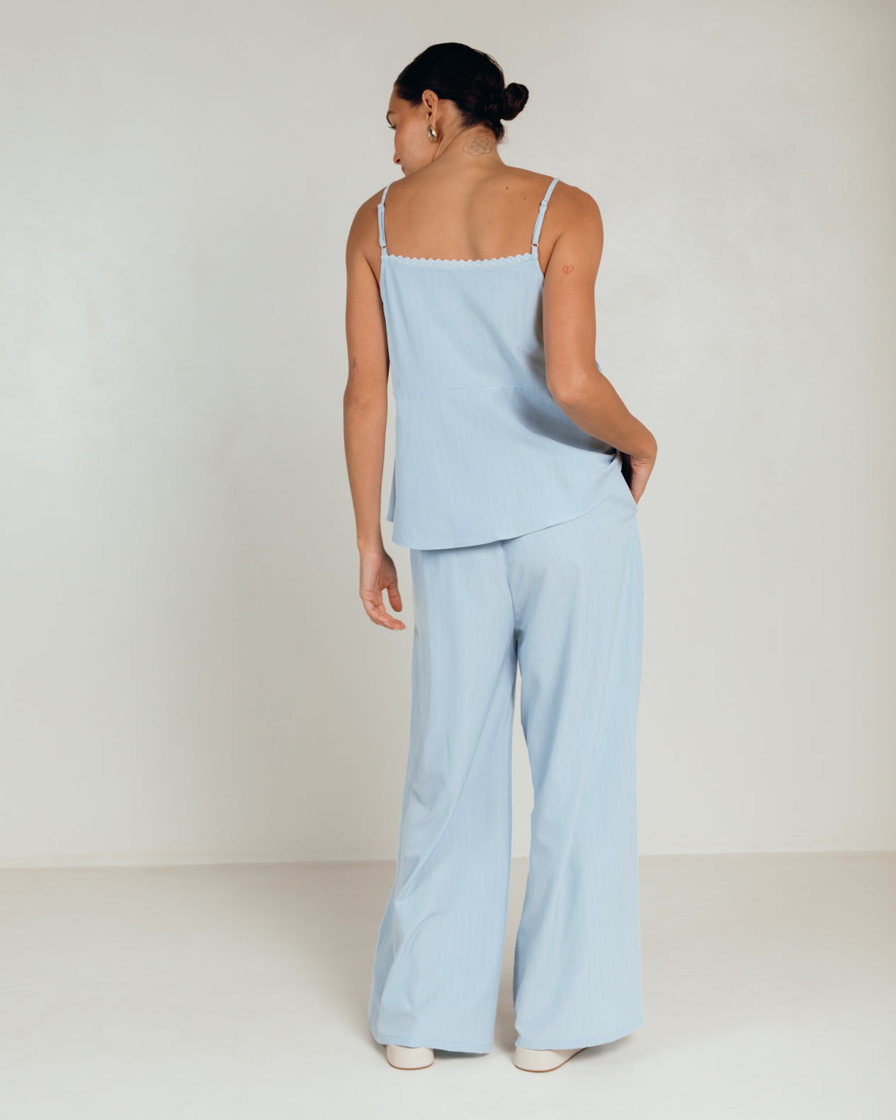 Lulu Wrap Top in Blue Pinstripe - Maternity & Postpartum Friendly - The Lullaby Club