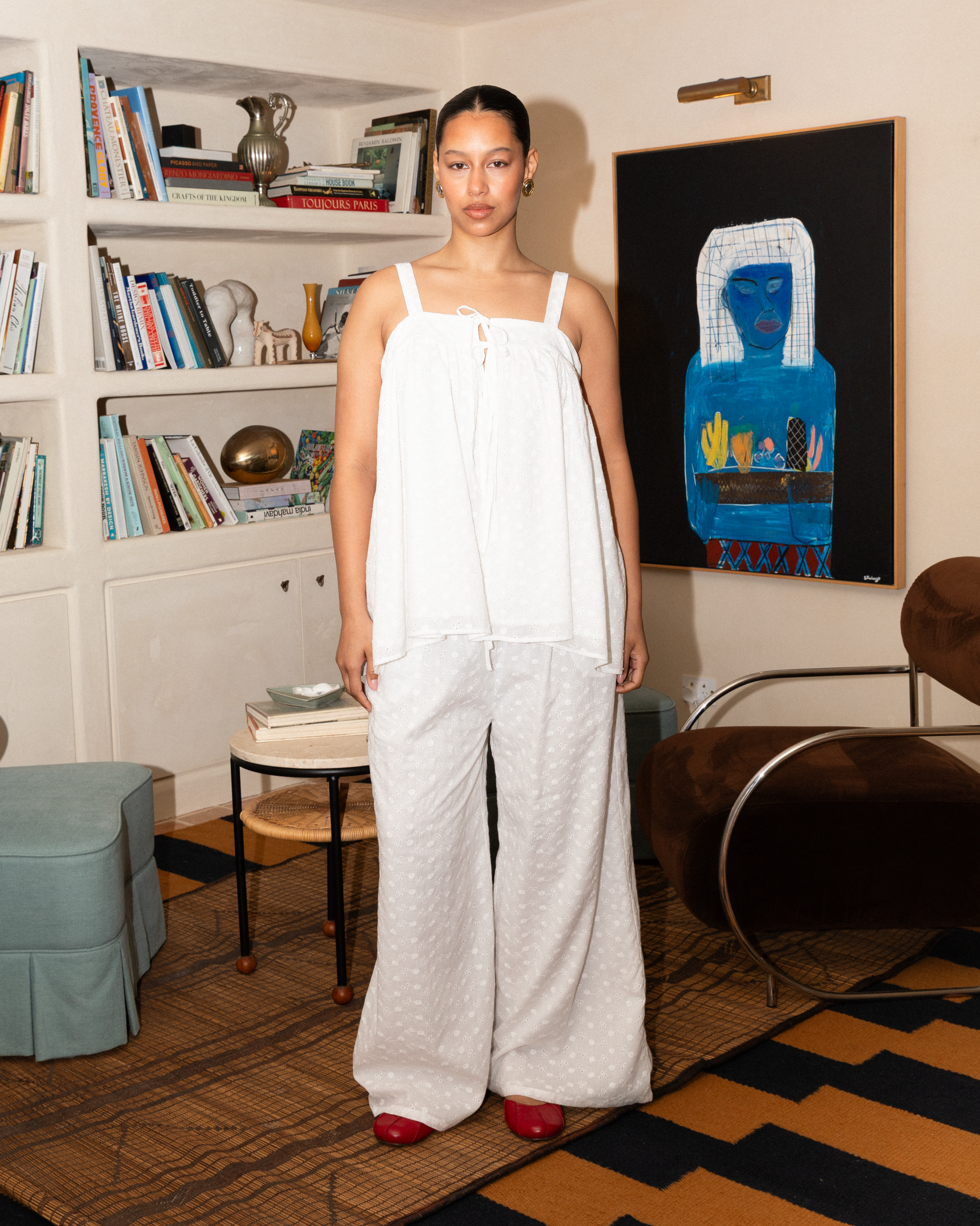 Posey Pants in White Embroidery - Adjustable Elastic Waistband - The Lullaby Club
