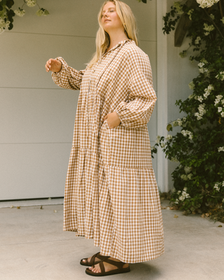 Maxi Avalon Smock Dress | Caramel Gingham