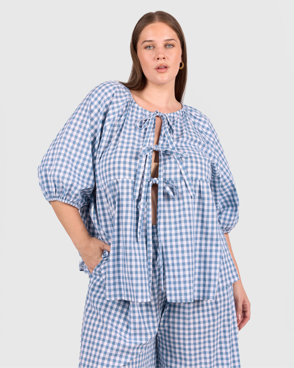 Florence Top | Blue Gingham