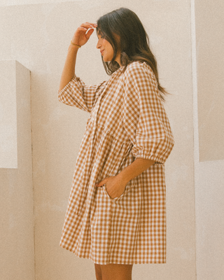 Florence Mini Dress | Caramel Gingham