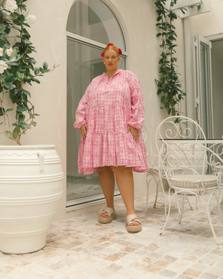 Avalon Smock Dress | Pink Gingham Embroidery