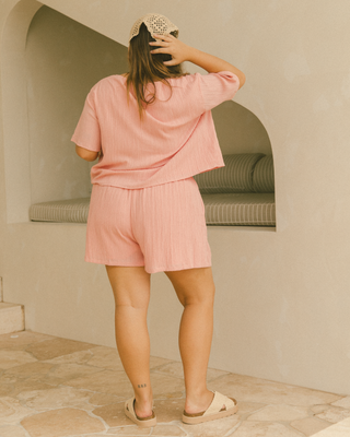 Gia Crop Pink Crepe – Breastfeeding-Friendly Maternity Wear