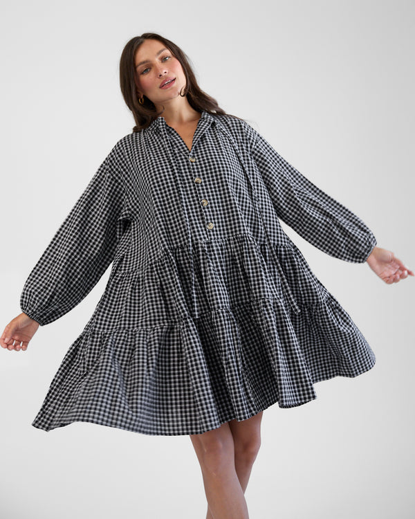 Avalon Smock Dress | Midnight Gingham