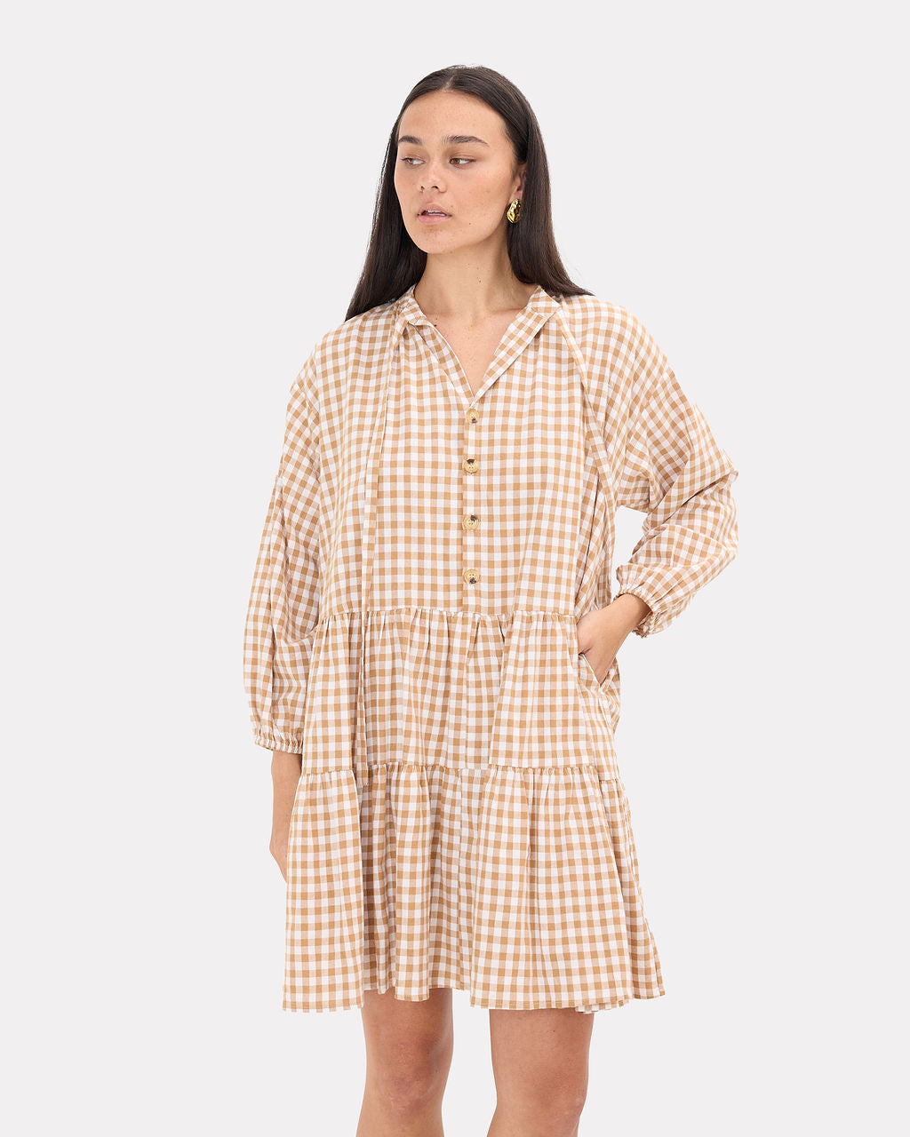 Avalon Smock in Caramel Gingham - Breastfeeding Accessible - The Lullaby Club