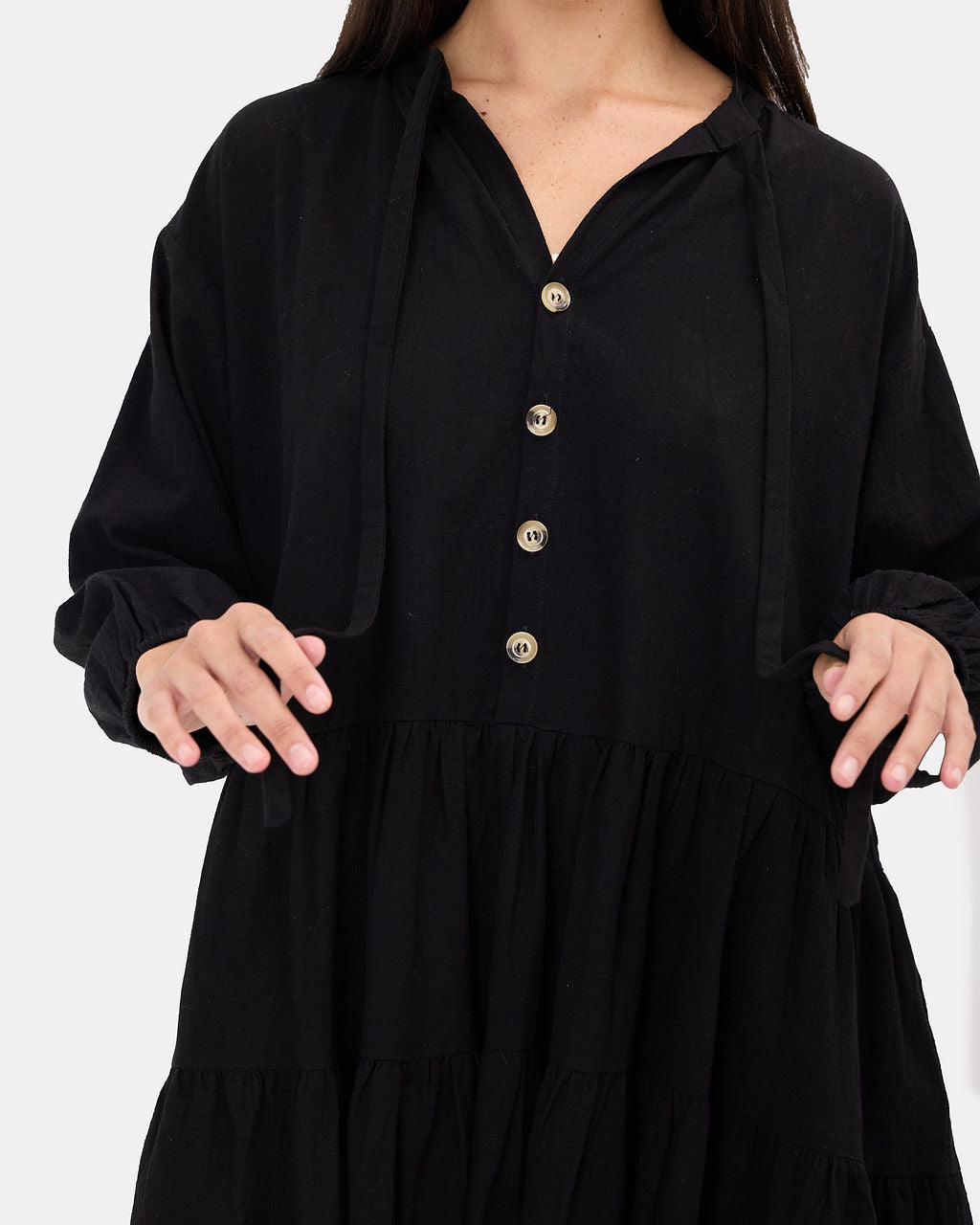 Avalon Smock Dress in Black - Breastfeeding Buttons - The Lullaby Club