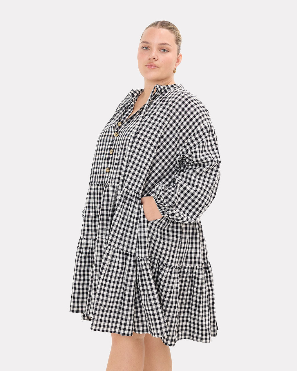 Avalon Smock Dress in Black Gingham - Functional Pockets - The Lullaby Club