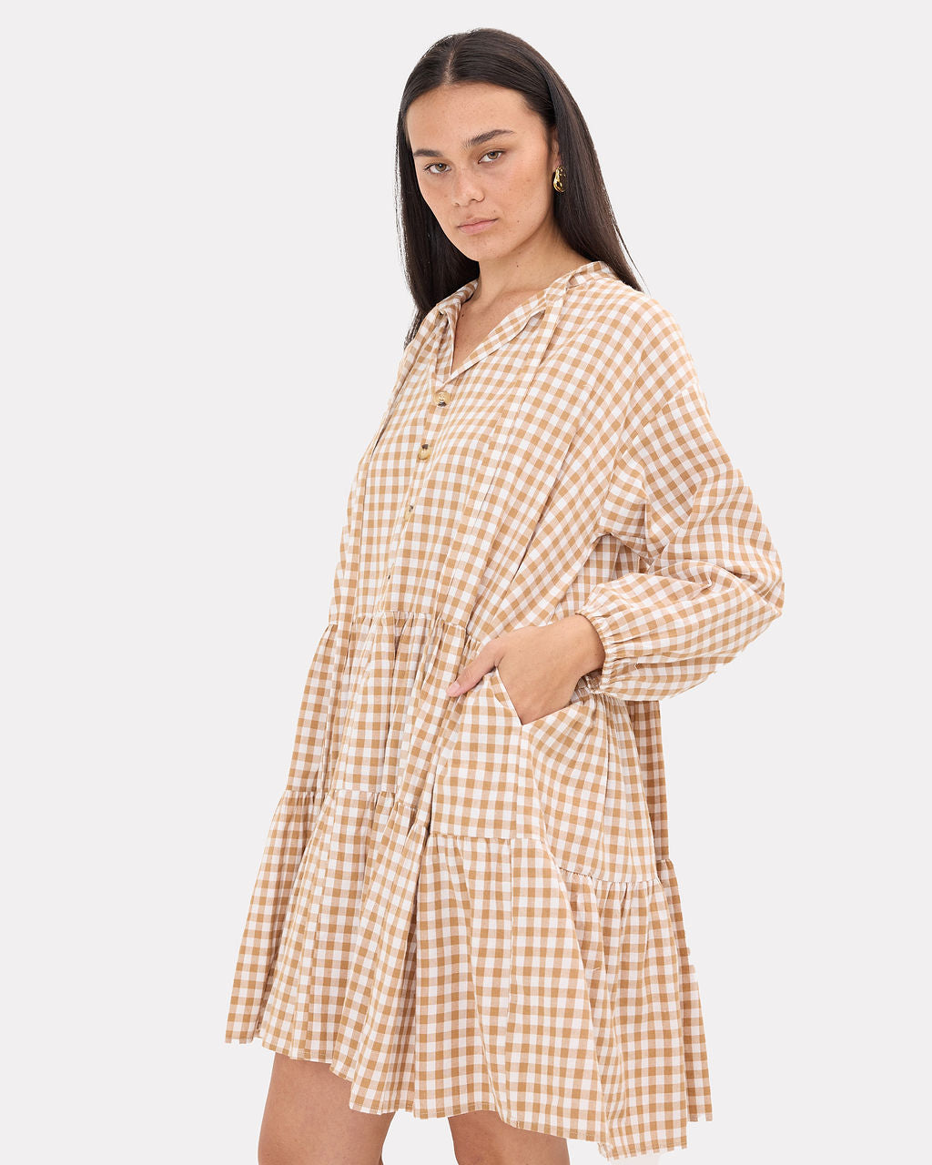 Avalon Smock Dress in Caramel Gingham - Maternity & Postpartum Dress - The Lullaby Club
