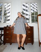 Florence Mini Dress in Denim Gingham - Mini Dress in Extended Size Range AU 6-26 - The Lullaby Club