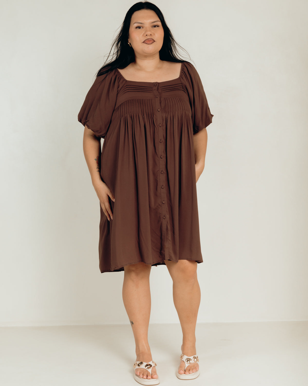 Harper Mini Dress in Chocolate - Breastfeeding Friendly Dress - The Lullaby Club
