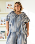 Harvey Top in Denim Gingham - Breastfeeding Friendly Top - The Lullaby Club