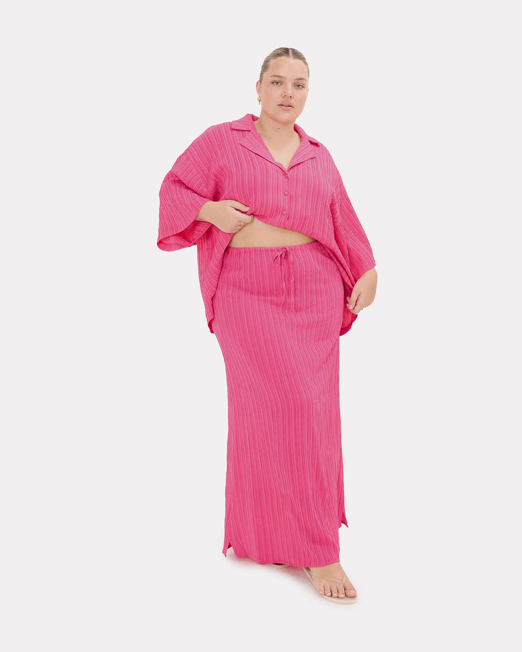 Lacey Skirt in Flamingo Crepe - Adjustable Elastic Waistband - The Lullaby Club