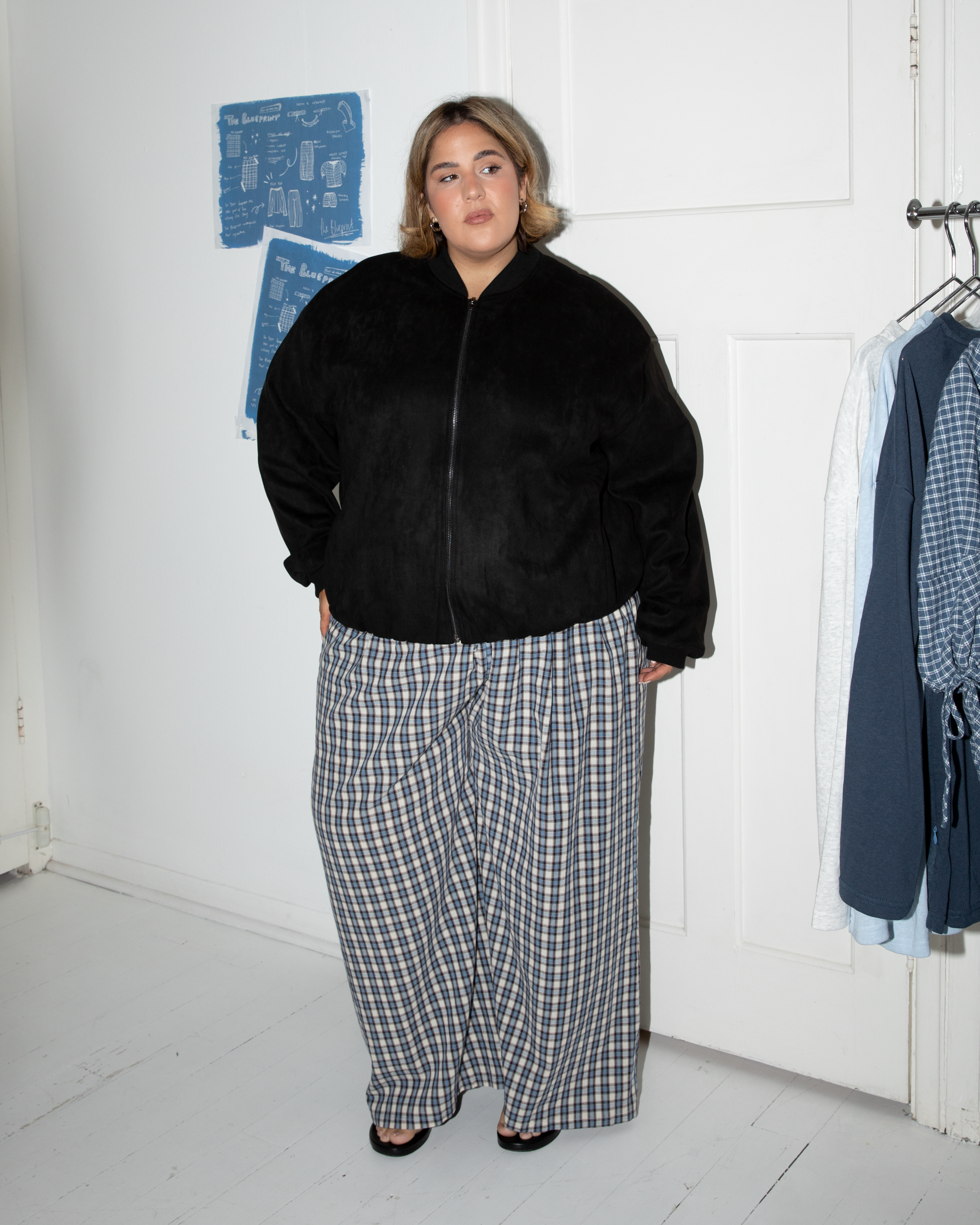 Lola Pants in Denim Gingham - Maternity Friendly Cotton Pants - The Lullaby Club