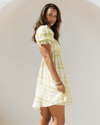 Lotus Mini Dress | Green Gingham