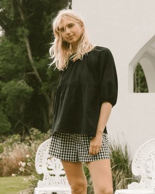 Matilda Maternity & Everyday Shorts - Black Gingham | Plus-Size & Postpartum Friendly Lounge Shorts