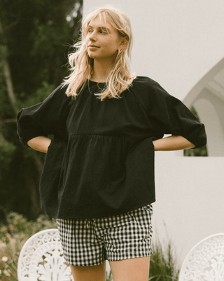 Matilda Maternity & Everyday Shorts - Black Gingham | Plus-Size & Postpartum Friendly Lounge Shorts