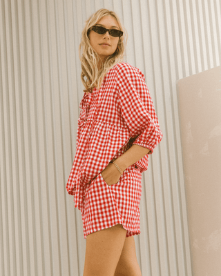 Matilda Maternity & Everyday Shorts - Red Gingham | Plus-Size & Postpartum Friendly Lounge Shorts