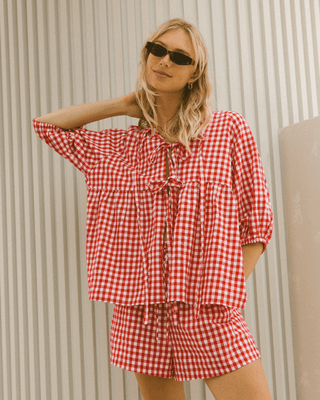 Matilda Maternity & Everyday Shorts - Red Gingham | Plus-Size & Postpartum Friendly Lounge Shorts