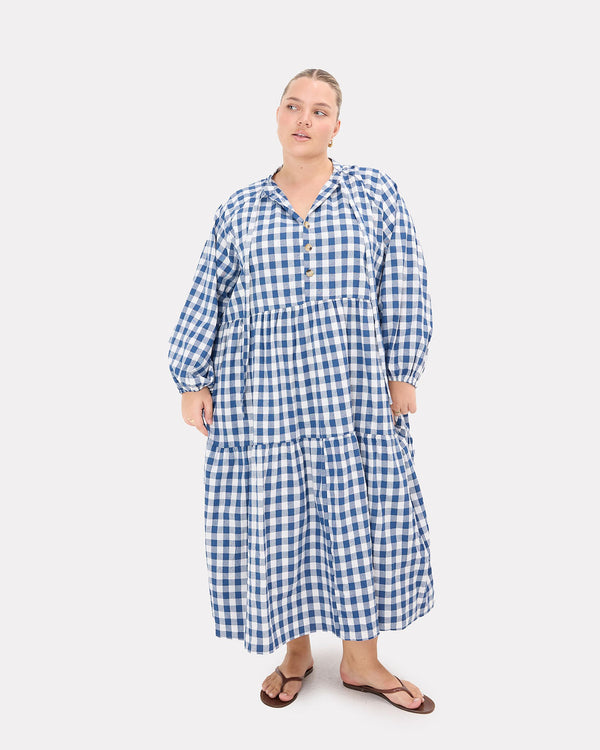 FINAL SALE | Maxi Avalon Smock Dress | Blue Gingham
