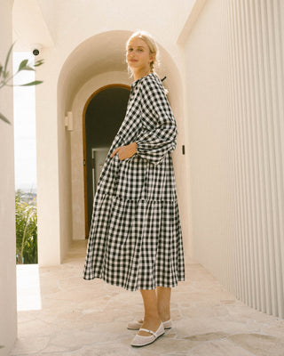 Maxi Avalon Smock Dress | Black Gingham