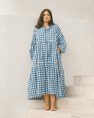 Maxi Avalon Smock Dress | Blue Gingham