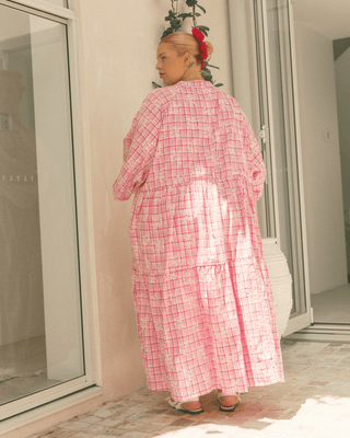 Maxi Avalon Smock Dress | Pink Gingham Embroidery