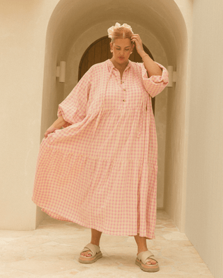 Maxi Avalon Smock Dress | Pink/Yellow Gingham