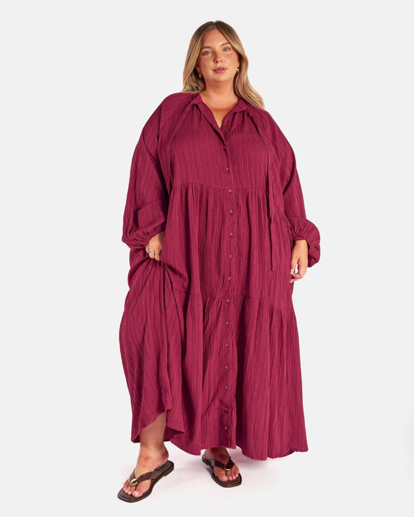 Maxi Ruby Smock Dress | Wine Crepe