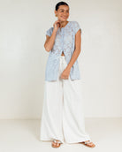 Poppy Lace Top in Blue - Button Down Front Breastfeeding Access - The Lullaby Club