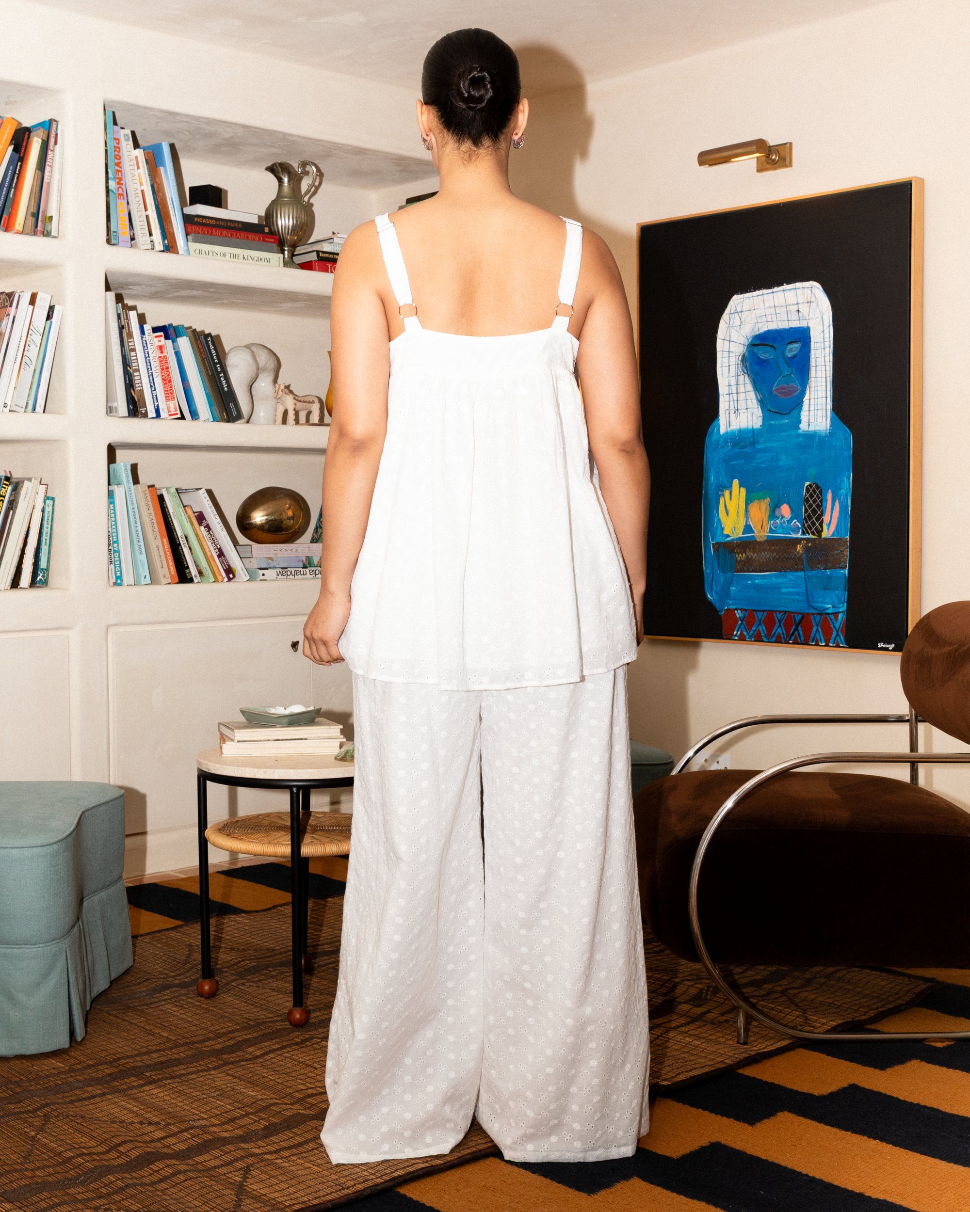 Posey Pants in White Embroidery - Maternity Friendly Pants - The Lullaby Club