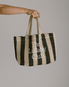 Raffia woven striped tote bag