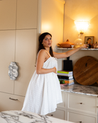 Zimi Mini Dress in White Embroidery - Pregnancy and Postpartum Friendly Fashion - The Lullaby Club