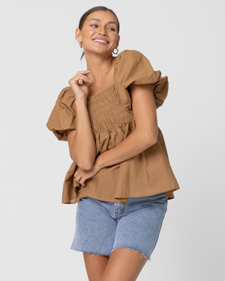WAREHOUSE SALE | Amber Baby Doll Top | Brown