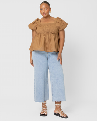 Amber Baby Doll Top | Brown