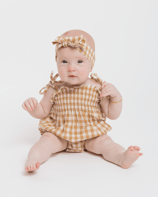 Charli Romper | Caramel Gingham