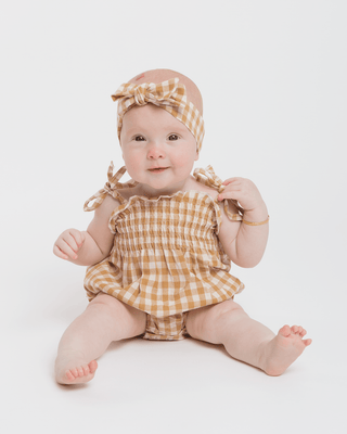 Charli Romper | Caramel Gingham