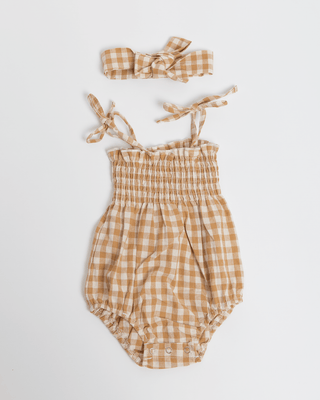 Charli Romper | Caramel Gingham