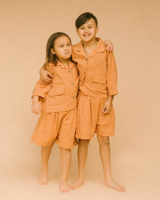 The Lullaby Club_Mini Lounge Set_Kids Shorts and button up shirt