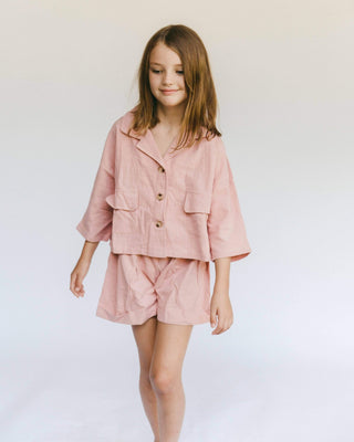 The Lullaby Club_Mini Lounge Set_Kids Shorts and button up shirt