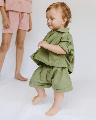 The Lullaby Club_Mini Lounge Set_Kids Shorts and button up shirt