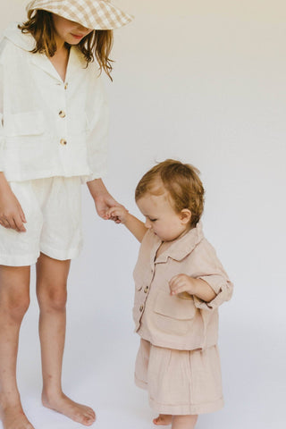 The Lullaby Club_Mini Lounge Set_Kids Shorts and button up shirt